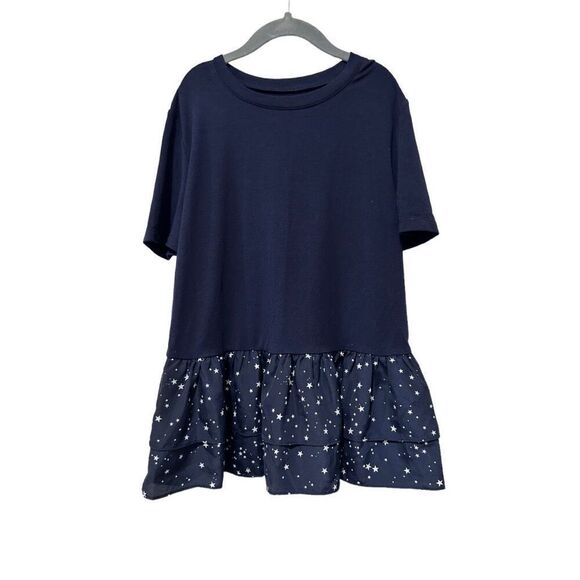 Kate Spade Broome Street Star Print Short Sleeve Peplum Top Blouse Blue 2XS - Picture 7 of 10